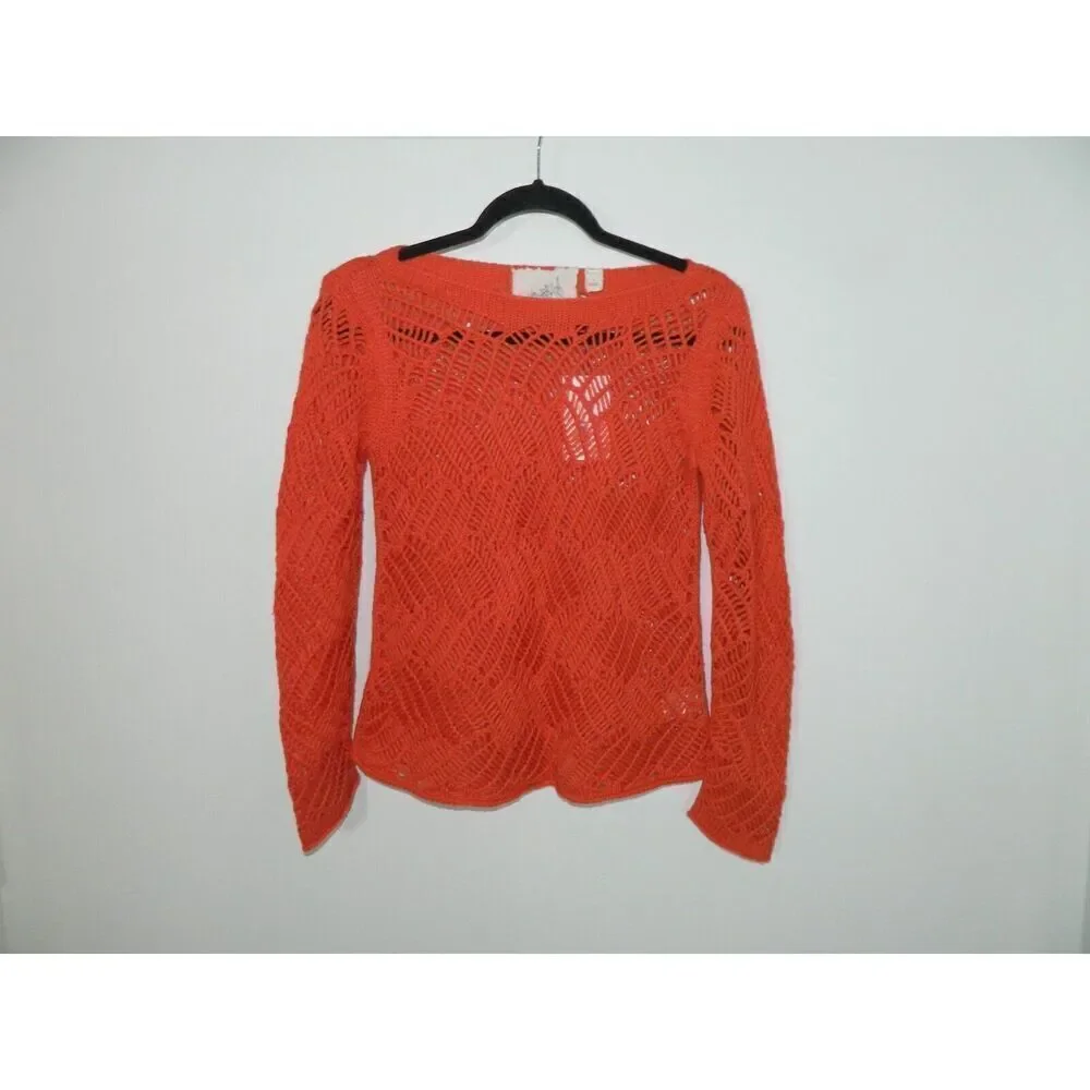 Anthropologie Angel of the North Sweater Size Small‎ Orange Open Knit Crochet
